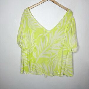 Torrid Tie Back Puff Sleeve Green Top Short Sleeve Womens 3X Palm‎ Rayon Beach